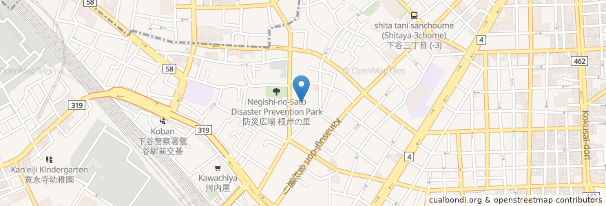 Mapa de ubicacion de 世尊寺 en 日本, 東京都, 台東区.