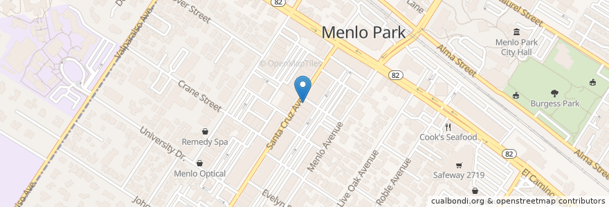 Mapa de ubicacion de Bank of the West en 美利坚合众国/美利堅合眾國, 加利福尼亚州/加利福尼亞州, 圣马刁县, Menlo Park.