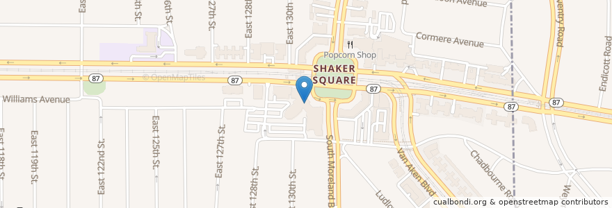 Mapa de ubicacion de Shaker Square Cinemas en 미국, 오하이오 주, Cuyahoga County, Cleveland.