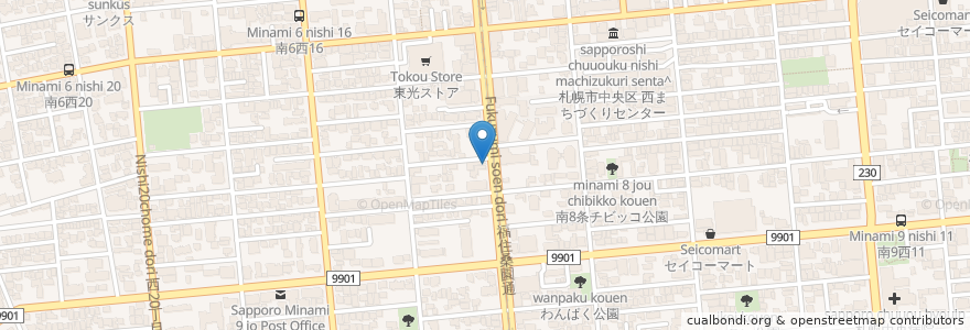 Mapa de ubicacion de 凡の風 en 日本, 北海道, 石狩振興局, 札幌市, 中央区.
