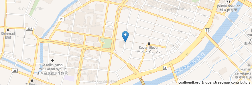 Mapa de ubicacion de 赤のれん en Japonya, 熊本県, 熊本市, 中央区.