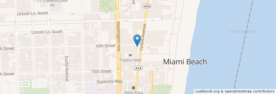 Mapa de ubicacion de Liquor Lounge Cafe en 미국, 플로리다주, 마이애미데이드 군, 마이애미비치.