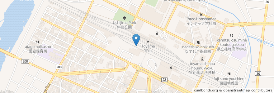 Mapa de ubicacion de 富山駅南第２自転車駐車場 en اليابان, 富山県, 富山市.