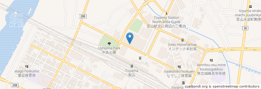 Mapa de ubicacion de Q’z cafe en 일본, 도야마현, 富山市.