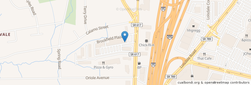 Mapa de ubicacion de Food Corner Kabob House en アメリカ合衆国, バージニア州, Fairfax County, Springfield.