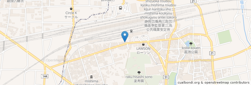 Mapa de ubicacion de 一番亭 en 日本, 静岡県, 三島市.