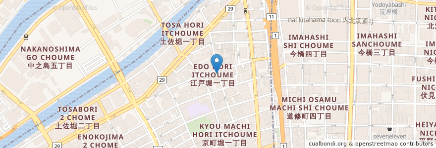 Mapa de ubicacion de 跳ね馬 en Jepun, 大阪府, 大阪市, 北区, 西区.