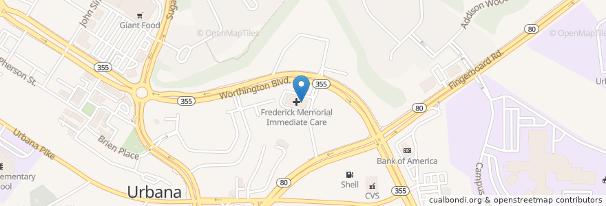 Mapa de ubicacion de Immediate Care Urbana en 미국, 메릴랜드, Frederick County.