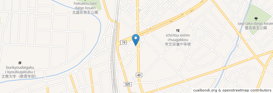 Mapa de ubicacion de 天狗北越らーめん en 日本, 埼玉県, 越谷市.