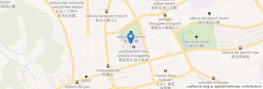 Mapa de ubicacion de 桂台コミュニティハウス en Japan, Kanagawa Prefecture, Yokohama, Aoba Ward.