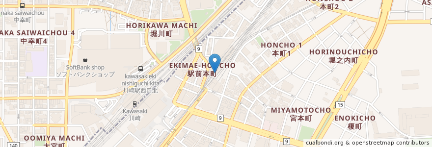 Mapa de ubicacion de えきめんや en Japonya, 神奈川県, 川崎市.