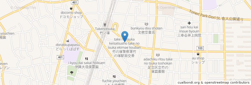 Mapa de ubicacion de 竹の塚診療所 en Giappone, Tokyo, 足立区.