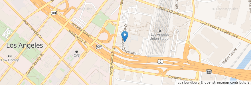 Mapa de ubicacion de Bolt Bus - Union Station, LA. en 美利坚合众国/美利堅合眾國, 加利福尼亚州/加利福尼亞州, 洛杉矶县, 洛杉矶.