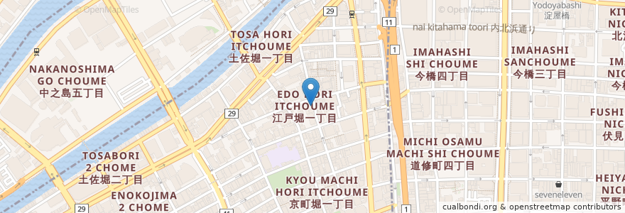 Mapa de ubicacion de ルールブルー en 日本, 大阪府, 大阪市, 北区, 西区.