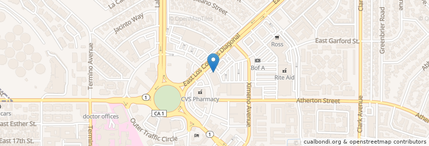 Mapa de ubicacion de Einstein Bros. Bagels en United States, California, Los Angeles County, Long Beach.