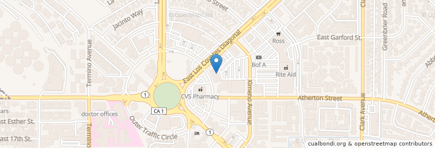 Mapa de ubicacion de The Flame Broiler en United States, California, Los Angeles County, Long Beach.
