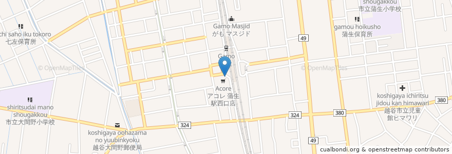Mapa de ubicacion de 三菱UFJ銀行 ATMコーナー 蒲生駅前 en 日本, 埼玉県, 越谷市.