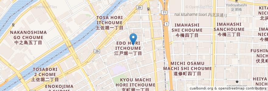Mapa de ubicacion de 肥後橋南蛮亭 en Japão, 大阪府, 大阪市, 北区, 西区.