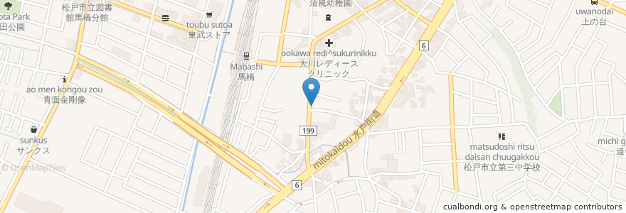 Mapa de ubicacion de やきとりの店 鶴 en Japan, Präfektur Chiba, 松戸市.