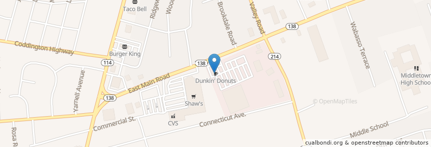 Mapa de ubicacion de Dunkin' Donuts en Estados Unidos Da América, Rhode Island, Newport County, Middletown.