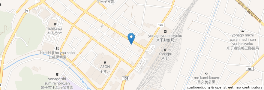 Mapa de ubicacion de くいもの屋　わん en 日本, 鳥取県, 米子市.