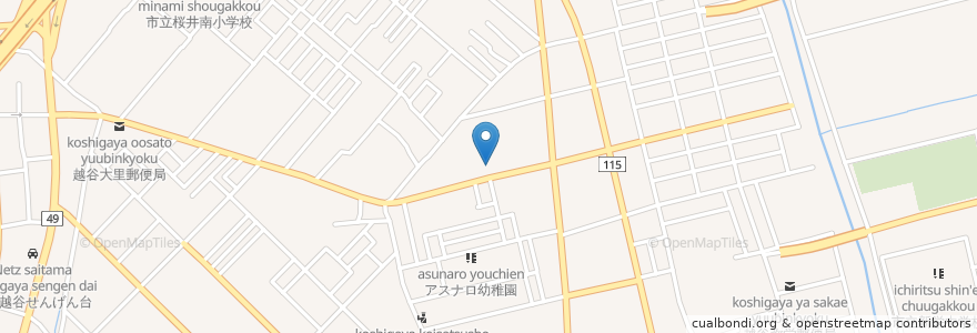 Mapa de ubicacion de 武蔵野銀行 en 日本, 埼玉県, 越谷市.