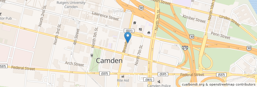 Mapa de ubicacion de Crown Fast Food en United States, New Jersey, Camden County, Camden.