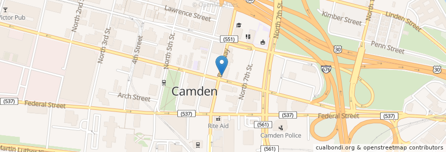 Mapa de ubicacion de PNC Bank en الولايات المتّحدة الأمريكيّة, نيو جيرسي, Camden County, Camden.