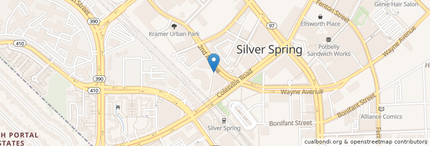 Mapa de ubicacion de Square Fountain en 미국, 메릴랜드, Montgomery County, Silver Spring.