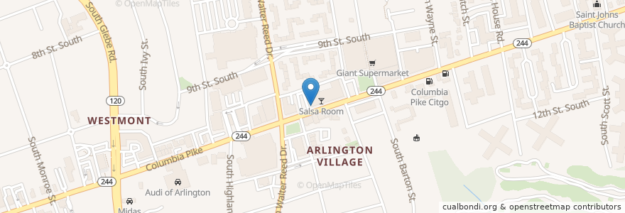 Mapa de ubicacion de Atilla's Restaurant en アメリカ合衆国, バージニア州, Arlington County, Arlington.