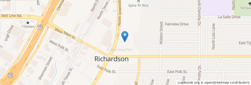Mapa de ubicacion de Public parking for Richardson PD en Соединённые Штаты Америки, Техас, Richardson, Dallas County.