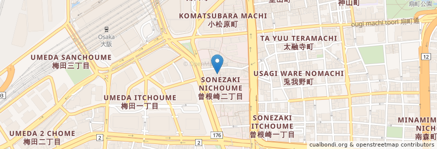 Mapa de ubicacion de 鶏だらけ en 日本, 大阪府, 大阪市, 北区.