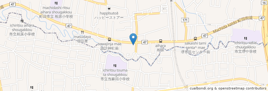 Mapa de ubicacion de タイムズ町田相原 en Japonya, 東京都, 相模原市, 町田市, 緑区.