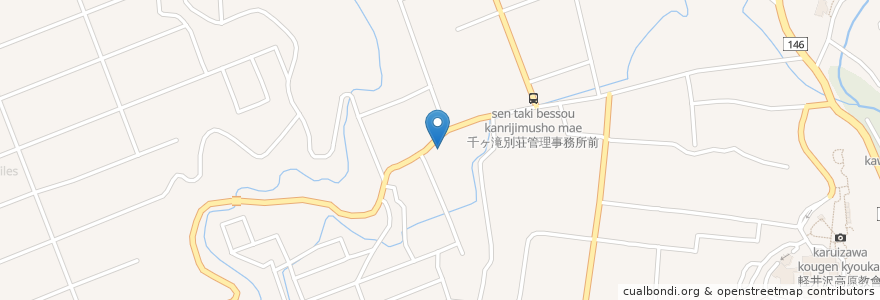 Mapa de ubicacion de 千ヶ滝西区公民館 en Япония, Нагано, 北佐久郡, 軽井沢町.