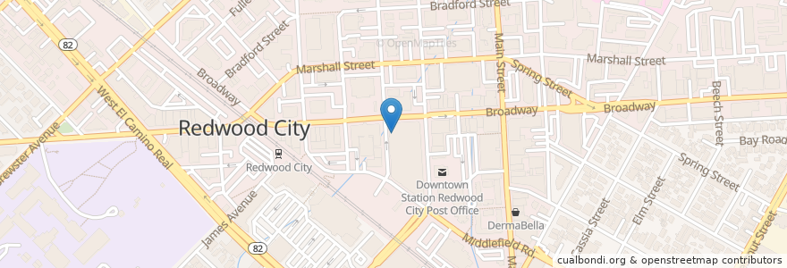 Mapa de ubicacion de Redwood Downtown 20 and XD en 美利坚合众国/美利堅合眾國, 加利福尼亚州/加利福尼亞州, 圣马刁县, Redwood City.