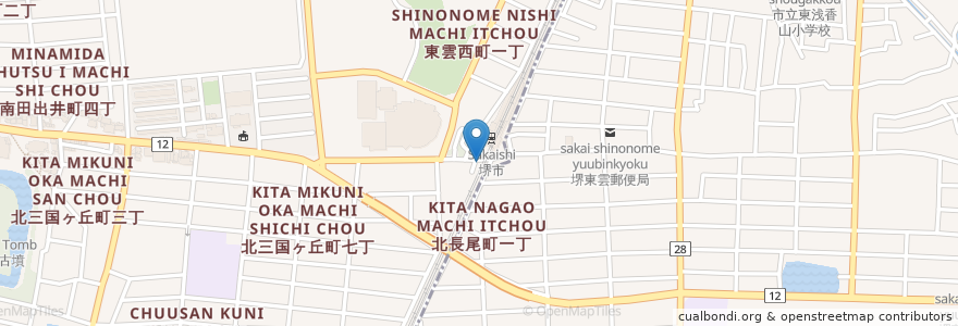 Mapa de ubicacion de 炭火焼鳥料理たちばな en 日本, 大阪府, 堺市, 堺区.