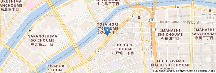 Mapa de ubicacion de アイキュア鍼灸接骨 en Japan, Osaka Prefecture, Osaka, Kita Ward, Nishi Ward.