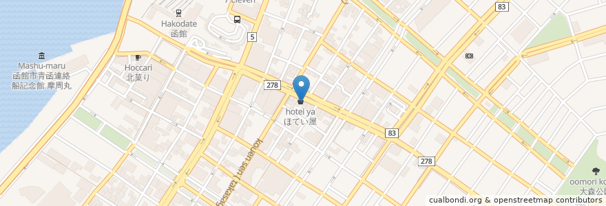 Mapa de ubicacion de Bar Boozer en Japan, Präfektur Hokkaido, 渡島総合振興局, 函館市.