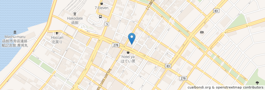 Mapa de ubicacion de Bar109 en 日本, 北海道, 渡岛综合振兴局, 函館市.