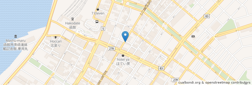 Mapa de ubicacion de 津軽屋食堂 en Giappone, Prefettura Di Hokkaidō, Sottoprefettura Di Oshima, 函館市.
