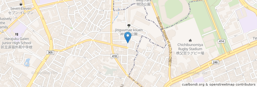 Mapa de ubicacion de 赤房稲荷神;秋葉神社 en Japonya, 東京都, 渋谷区.