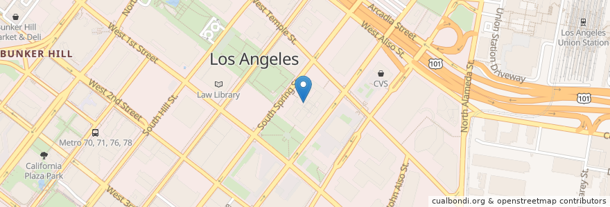 Mapa de ubicacion de Los Angeles City Hall en アメリカ合衆国, カリフォルニア州, Los Angeles County, ロサンゼルス.
