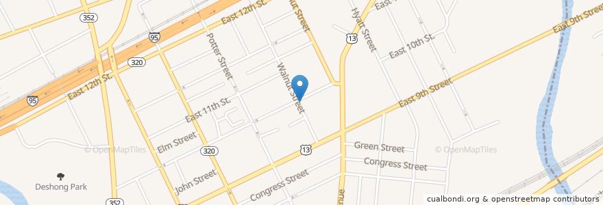 Mapa de ubicacion de Solid Rock Church of God in Christ en 美利坚合众国/美利堅合眾國, 宾夕法尼亚 / 賓夕法尼亞州, Delaware County, Chester.