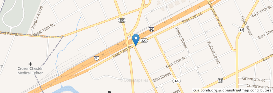 Mapa de ubicacion de Madison Grille en Соединённые Штаты Америки, Пенсильвания, Delaware County, Chester.