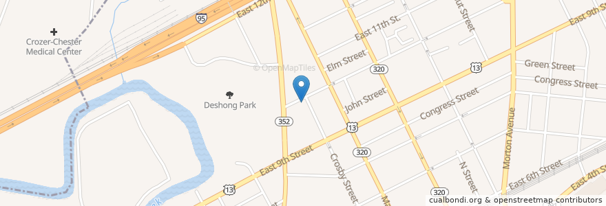 Mapa de ubicacion de Iglesia Cristiana Fe Esperanza Y Amor en アメリカ合衆国, ペンシルベニア州, Delaware County, Chester.