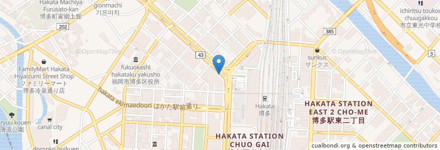 Mapa de ubicacion de 博多駅路上自転車駐車場 en Japan, 福岡県, Fukuoka, 博多区.