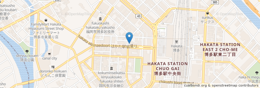 Mapa de ubicacion de カフェ・ド・クリエ en Japan, 福岡県, Fukuoka, 博多区.