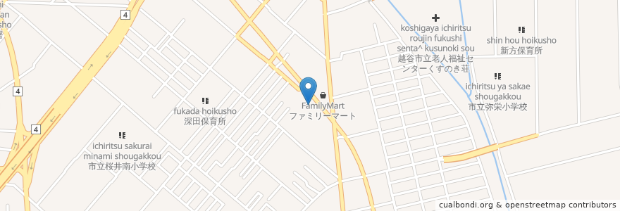 Mapa de ubicacion de なか卯 en 日本, 埼玉县, 越谷市.