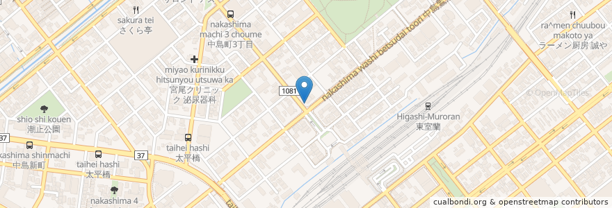 Mapa de ubicacion de 室蘭信用金庫 en Япония, Хоккайдо, Округ Ибури, Муроран.