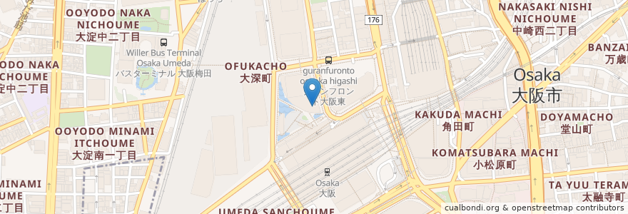 Mapa de ubicacion de Komin Cafe en 일본, 오사카부, 오사카, 기타구.